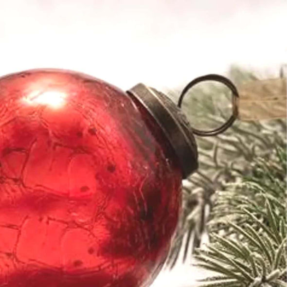 3" HAND-BLOWN RED CRACKLE GLASS BAUBLE