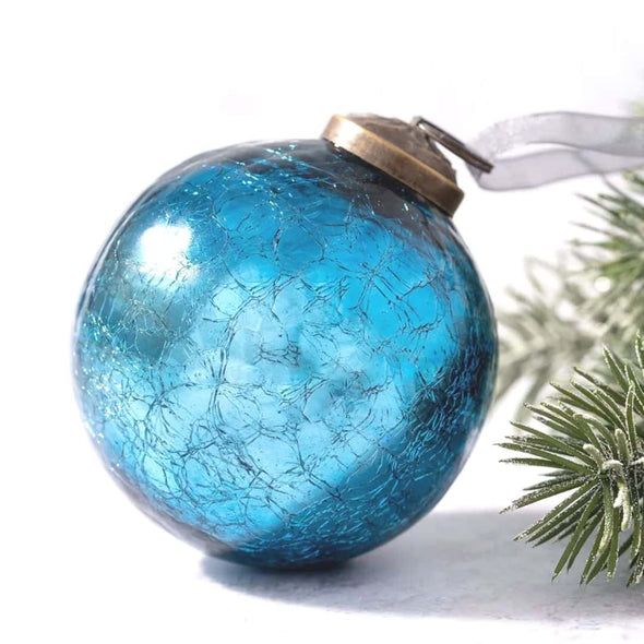3" LARGE TEAL CRACKLE GLASS BALL
