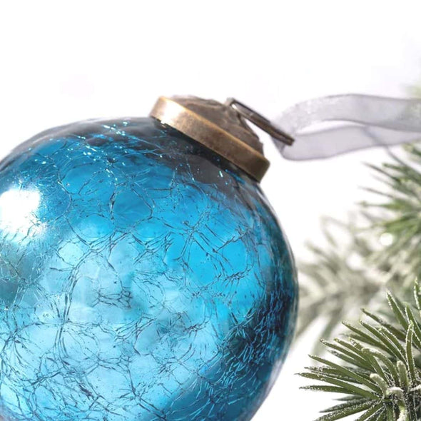 3" LARGE TEAL CRACKLE GLASS BALL
