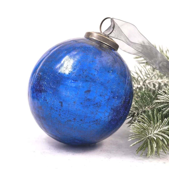 4" EXTRA LARGE COBALT BLUE CRACKLE GLASS BALL