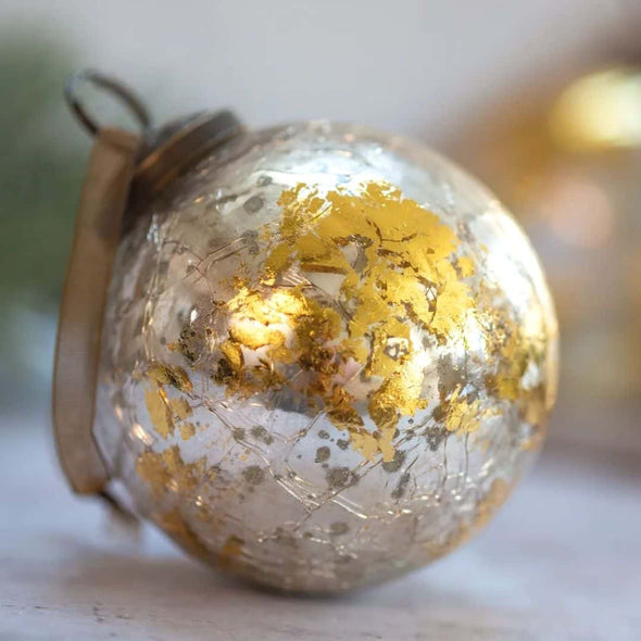 3" LARGE SILVER WITH GOLD FOIL GLASS BALL