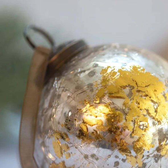 3" LARGE SILVER WITH GOLD FOIL GLASS BALL