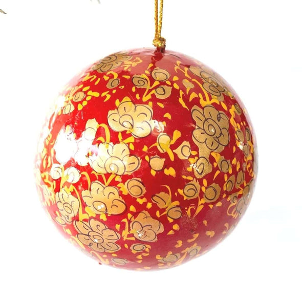 3" RED & GOLD CLOVER LEAF CHRISTMAS BAUBLE