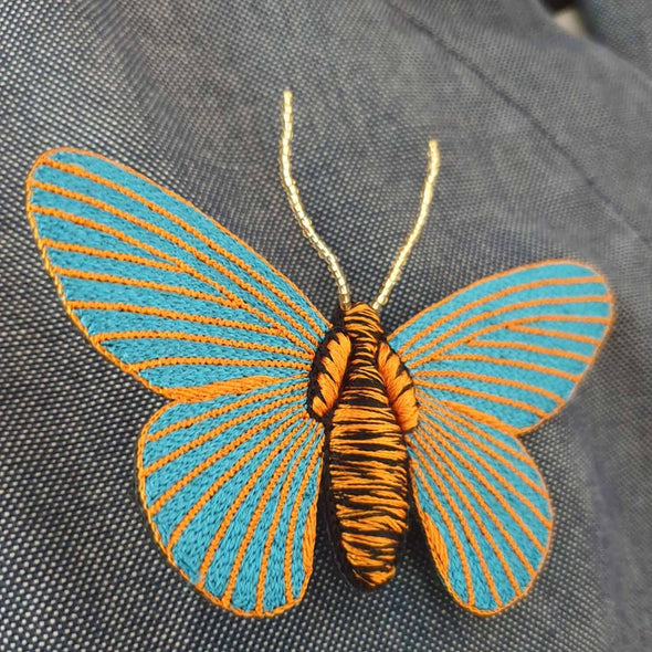 Blue & Orange Butterfly Brooch