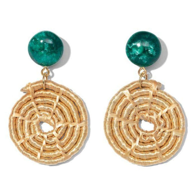 Malachite Green Raffia Maze Earrings