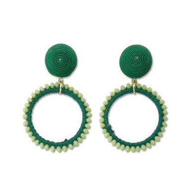 Green Beaded Loop Earrings