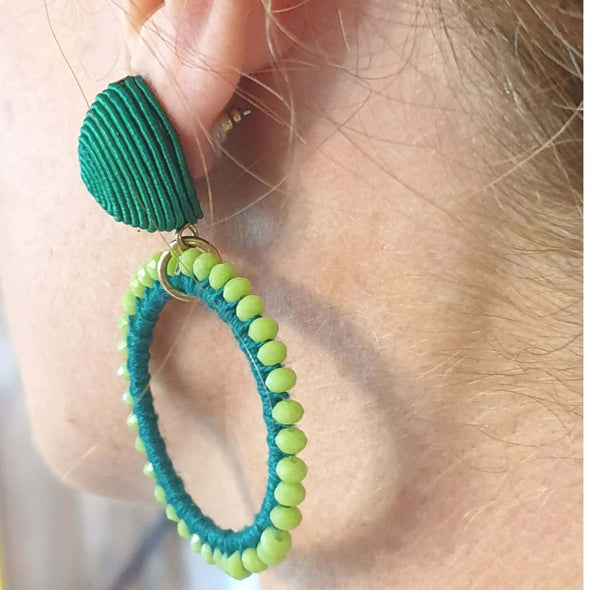 Green Beaded Loop Earrings