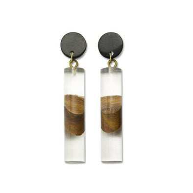 Wood Slice Clear Resin Drop Earrings