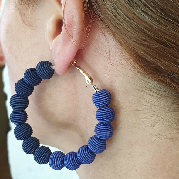 Sapphire & Navy Woven Ball Hoop Earrings