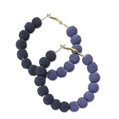 Sapphire & Navy Woven Ball Hoop Earrings