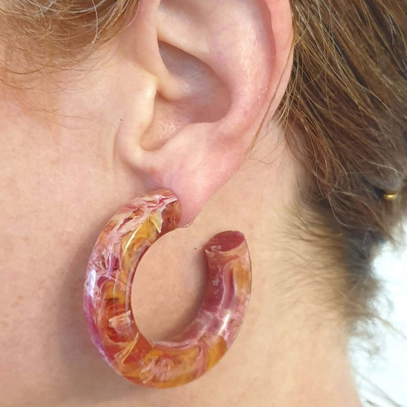 Carnelian Resin Hoop Earrings