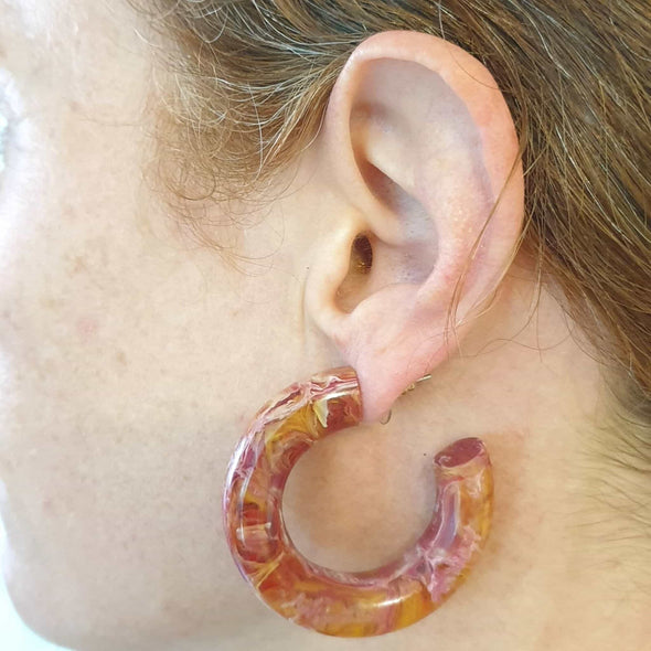 Carnelian Resin Hoop Earrings