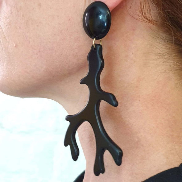 Black Coral Branch Resin Earring