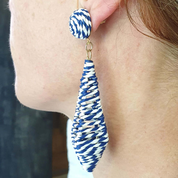 Navy & White Cage Diamond Drop Earrings