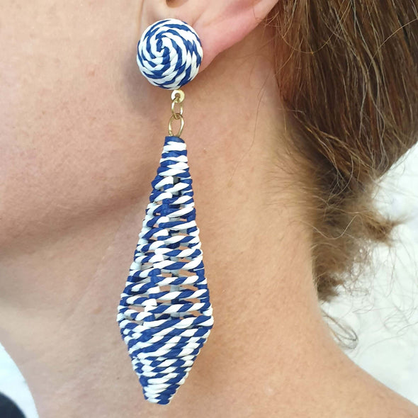 Navy & White Cage Diamond Drop Earrings