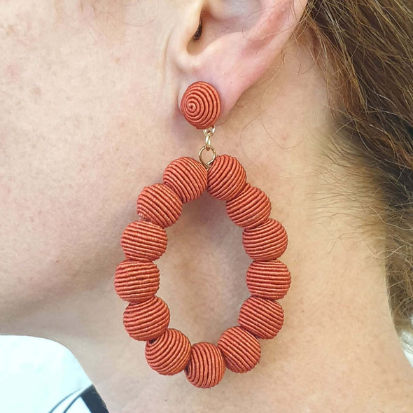 Rust Woven Oval Ball Earrings