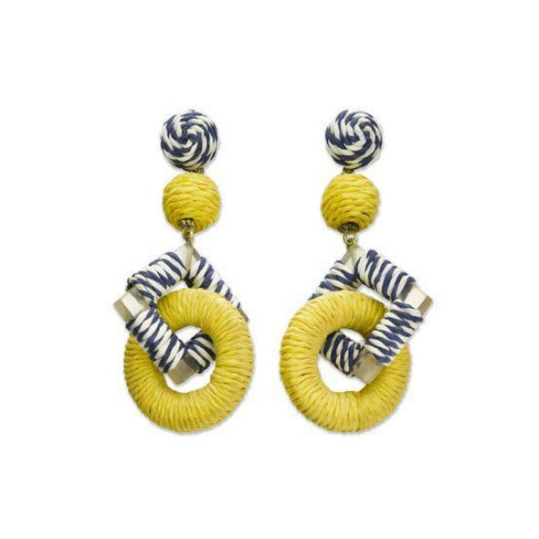 Yellow, Navy & White Stripe Square & Circle Earrings